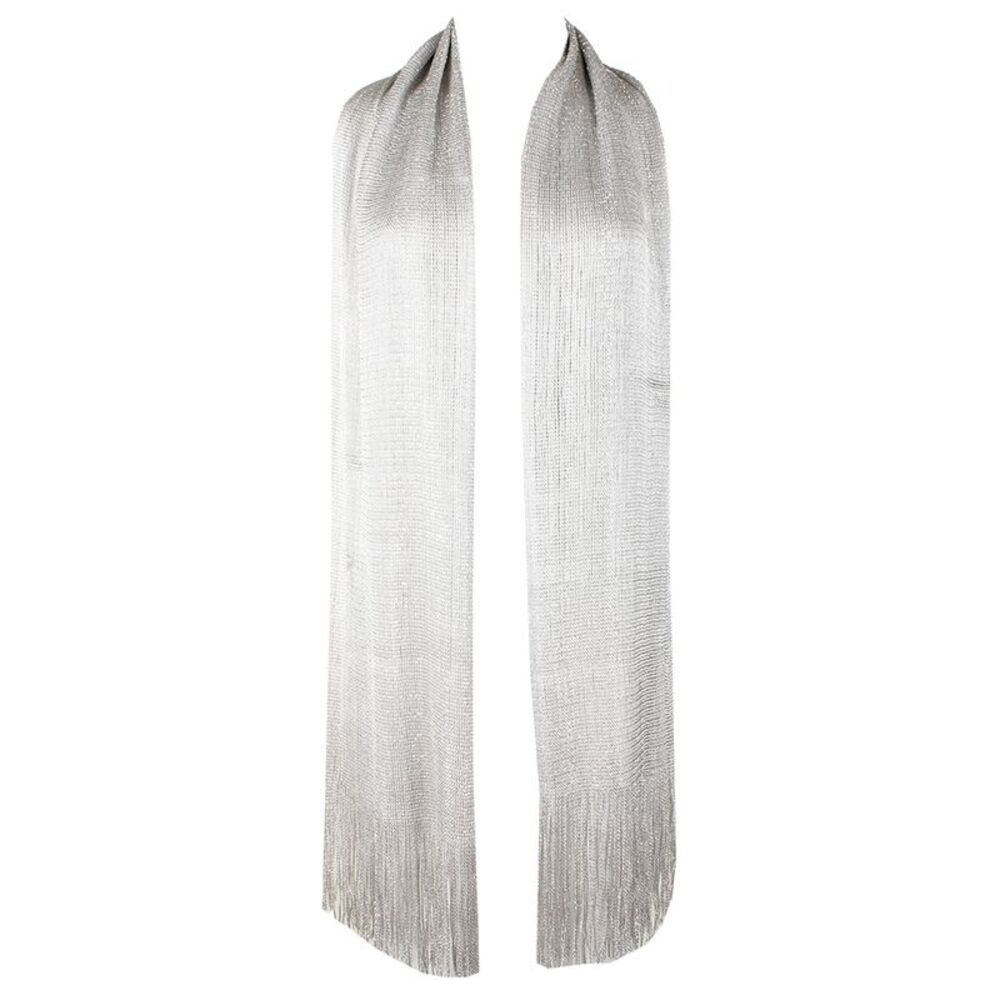 DBFL Ladies Metallic Shimmery Fringed Mesh Evening Scarf Silver
